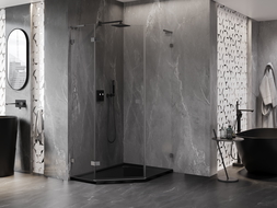 Mexen Lunar L pětiúhelníková sprchová kabina, výklopná, levá 80 x 90 cm, transparent, gun metal - 831L-080L-090P-95-00-L