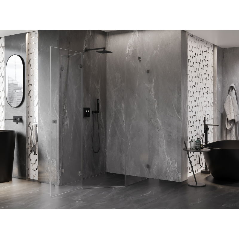 Mexen Lunar pětiúhelníková sprchová kabina otevírací levá 80 x 100 cm, transparentní, gun metal - 831-080L-100P-95-00-L