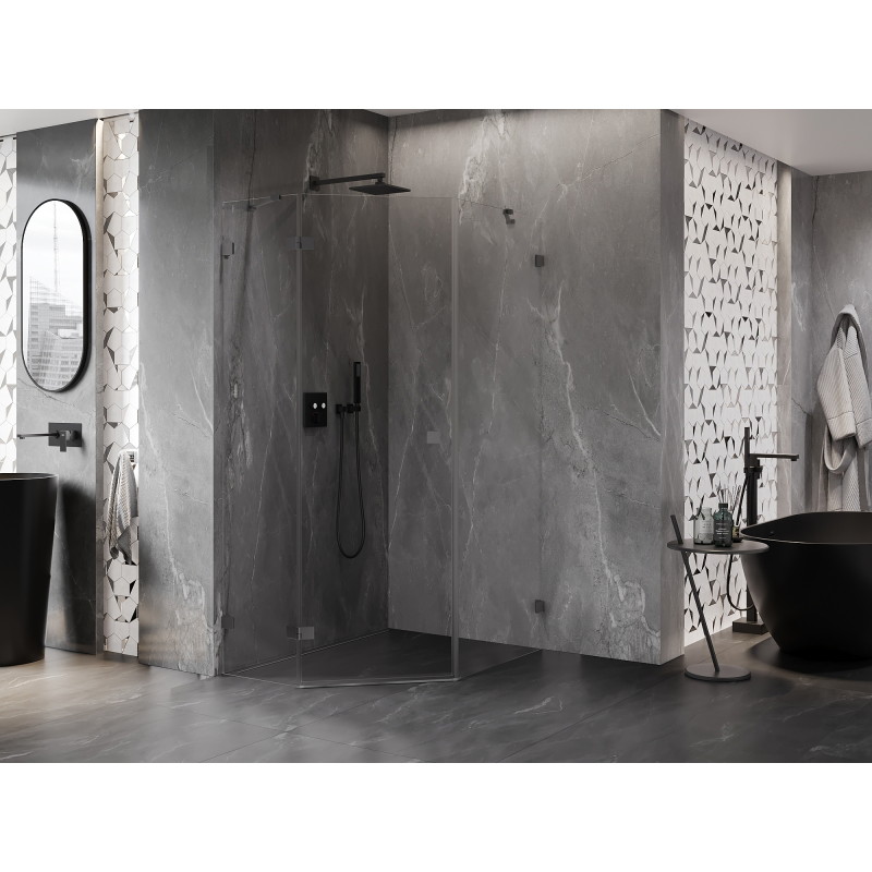 Mexen Lunar koutový sprchový kout se sklopnými dveřmi vlevo 80 x 100 cm, průhledný, gun metal - 831-080L-100P-95-00-L