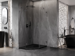 Mexen Lunar pětiúhelníkový sprchový kout otevírací levý 90 x 100 cm, transparentní, gun metal - 831-090L-100P-95-00-L