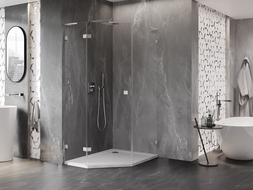 Mexen Lunar L pětistranná sprchová kabina, otočná vlevo, 80 x 100 cm, transparentní, kartáčovaný nikl