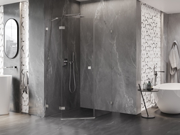 Mexen Lunar kabina sprchová pětiúhelníková otočná levá 80 x 100 cm, transparentní, kartáčovaný nikl