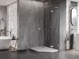 Mexen Lunar L pětiúhelníková sprchová kabina pravá 90x100 cm, transparentní, kartáčovaný nikl - 831L-090P-100L-97-00-P