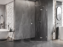 Mexen Lunar pětiúhelníková sprchová kabina otvíravá pravá 80 x 100 cm, transparentní, kartáčovaný nikl - 831-080P-100L-97-00-P