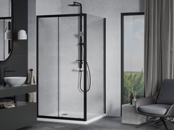 Mexen Apia posuvná sprchová kabina 90 x 90 cm, transparentní, černá + vanička Flat, bílá - 840-090-090-70-00-4010B