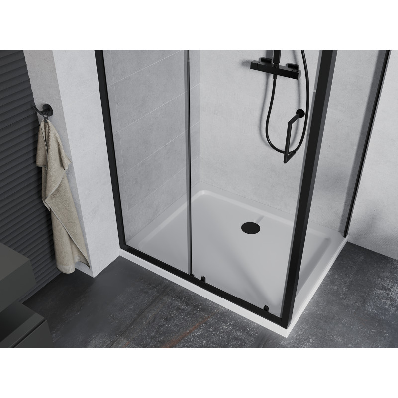 Mexen Apia sprchový kout posuvný 120 x 70 cm, transparentní, černá + sprchová vanička Flat, bílá