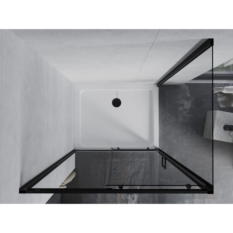 Mexen Apia sprchový kout posuvný 120 x 100 cm, transparentní, černý + vanička Flat, bílý- 840-120-100-70-00-4010B