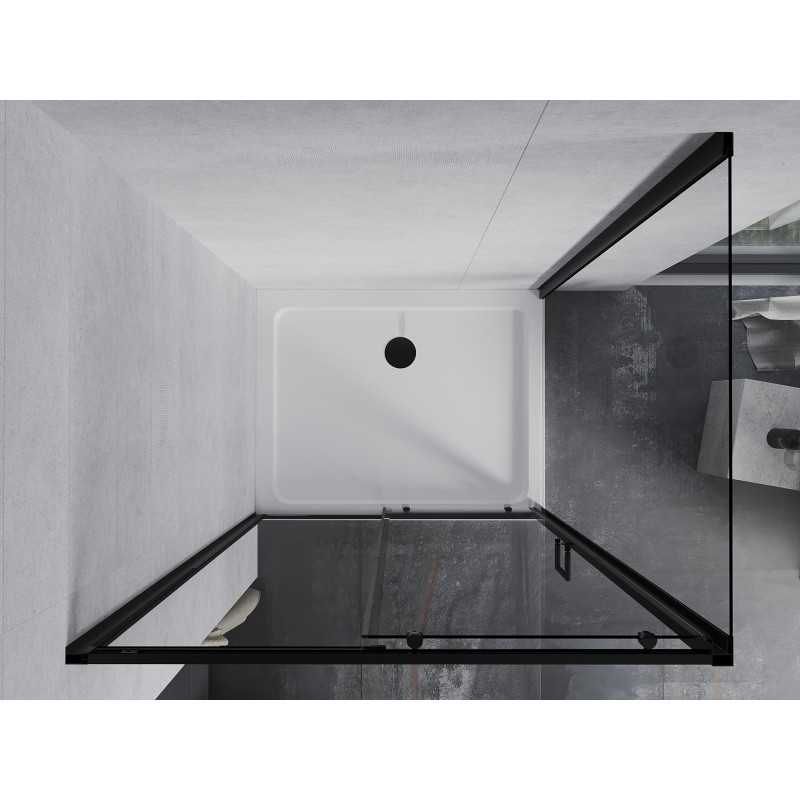 Mexen Apia sprchový kout posuvný 130 x 90 cm, transparentní, černý + vanička Flat, bílá - 840-130-090-70-00-4010B