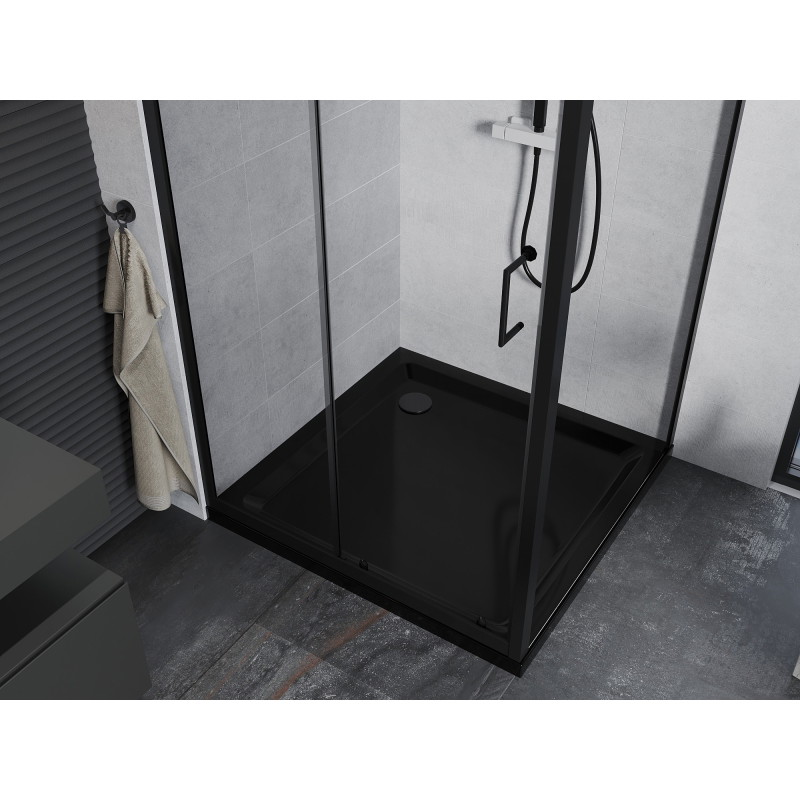 Mexen Apia posuvný sprchový kout 90 x 90 cm, transparentní, černý + plochá vanička, černá - 840-090-090-70-00-4070B