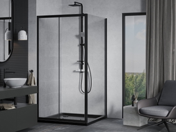 Mexen Apia posuvný sprchový kout 90 x 90 cm, transparentní, černý + plochá vanička, černá - 840-090-090-70-00-4070B