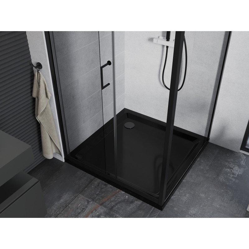 Mexen Apia posuvný sprchový kout 90 x 90 cm, transparentní, černý + plochá vanička, černá - 840-090-090-70-00-4070B