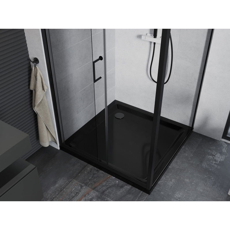 Mexen Apia posuvný sprchový kout 90 x 90 cm, transparentní, černý + sprchová vanička Flat, černá - 840-090-090-70-00-4070B