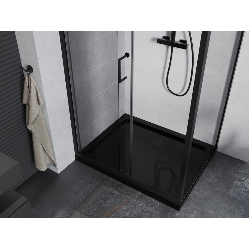 Mexen Apia sprchový kout posuvný 130 x 90 cm, transparentní, černý + vanička Flat, černá - 840-130-090-70-00-4070B