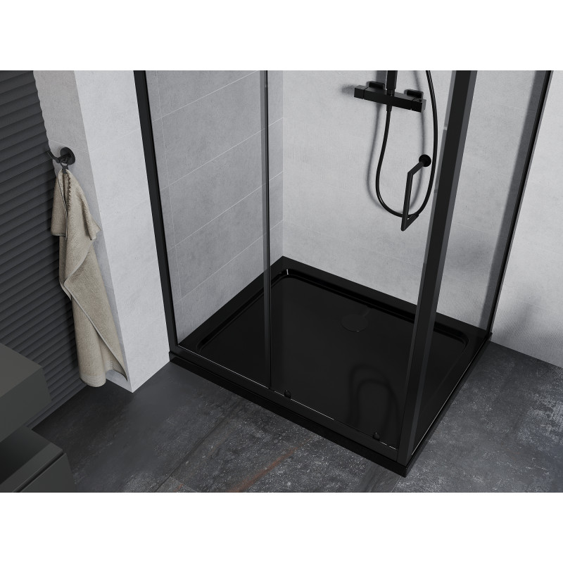 Mexen Apia sprchový kout posuvný 130 x 90 cm, transparentní, černý + vanička Flat, černá - 840-130-090-70-00-4070B