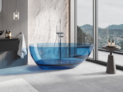 Mexen Glass džínsová volně stojící vana průhledná 170 x 85 cm, chromový uzávěr - 58061708507