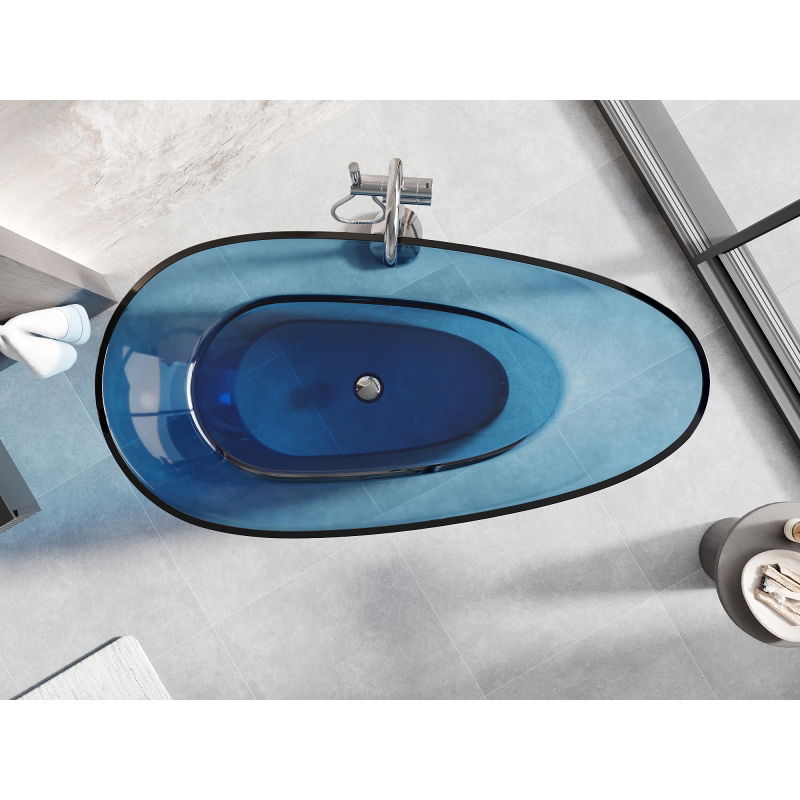 Mexen Glass džínsová volně stojící vana průhledná 170 x 85 cm, chromový uzávěr - 58061708507