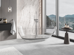 Mexen Glass čirá volně stojící vana transparentní 170 x 85 cm, chromová zátka - 58061708508