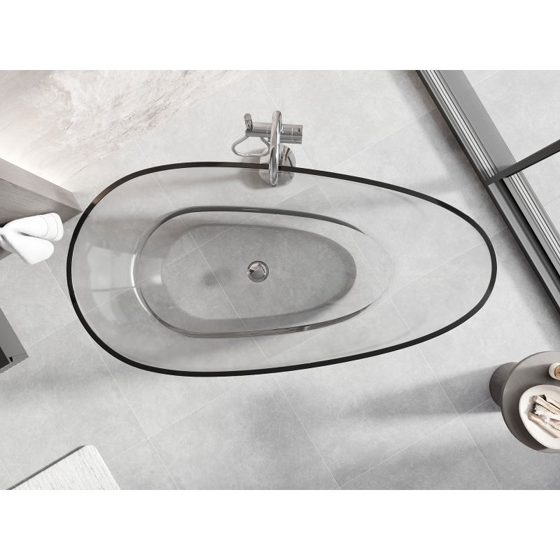 Mexen Glass čirá volně stojící vana transparentní 170 x 85 cm, chromová zátka - 58061708508