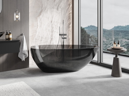 Mexen Glass černá volně stojící vana průhledná 160 x 80 cm, chromový uzávěr - 58061608013