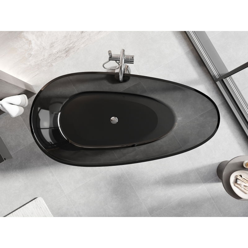 Mexen Glass černá volně stojící vana průhledná 160 x 80 cm, chromový uzávěr - 58061608013