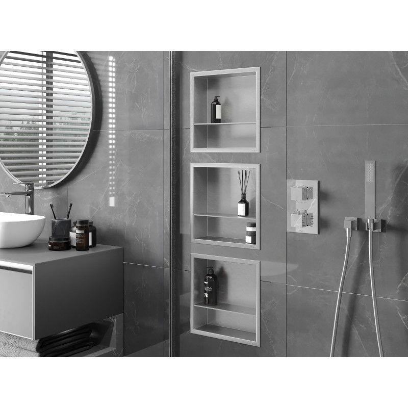 Mexen X-Wall-R nástěnná polička s límcem a poličkou 30 x 30 cm, inox - 1910303010S