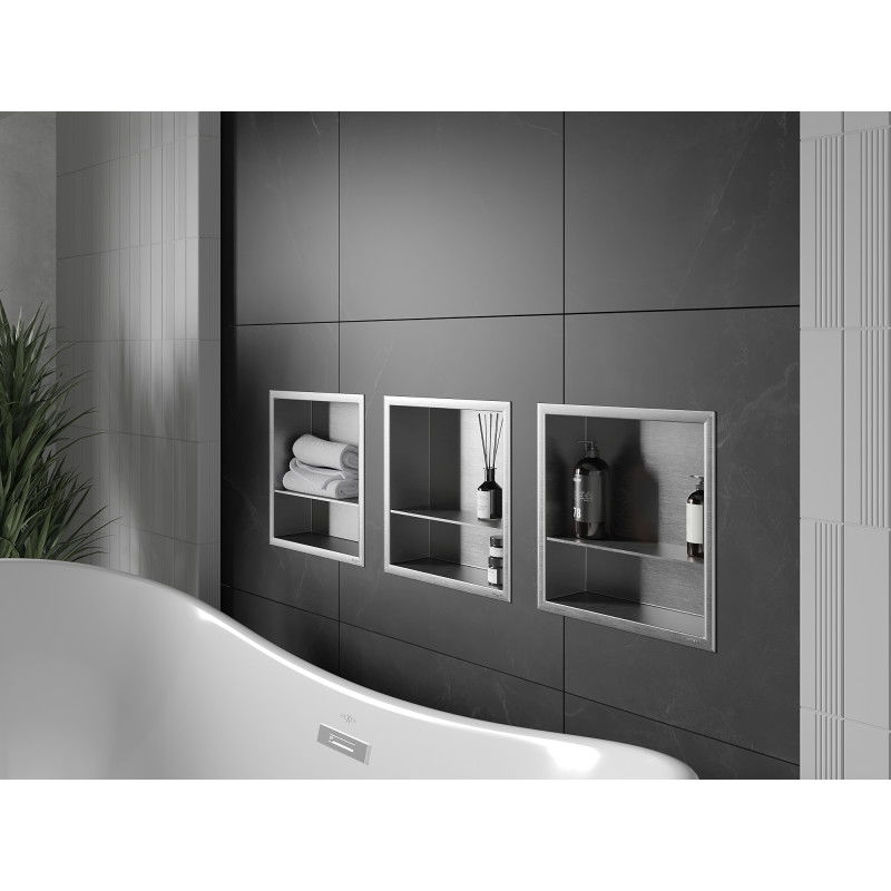 Mexen X-Wall-R nástěnná polička s límcem a poličkou 30 x 30 cm, inox - 1910303010S