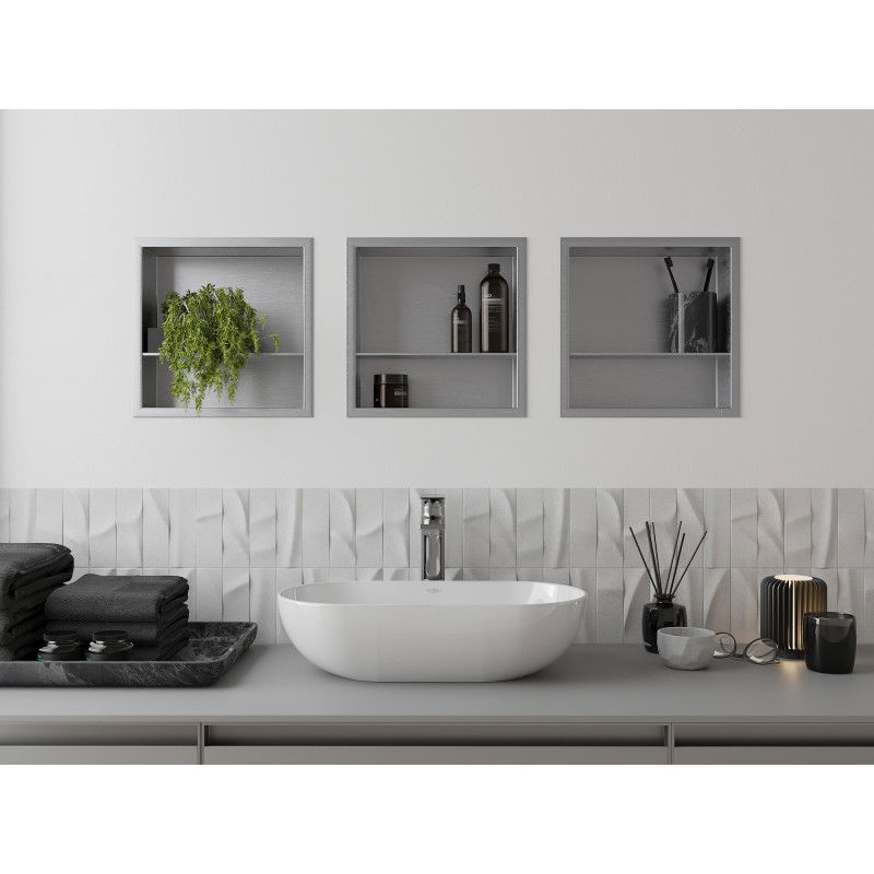 Mexen X-Wall-R nástěnná polička s límcem a poličkou 30 x 30 cm, inox - 1910303010S