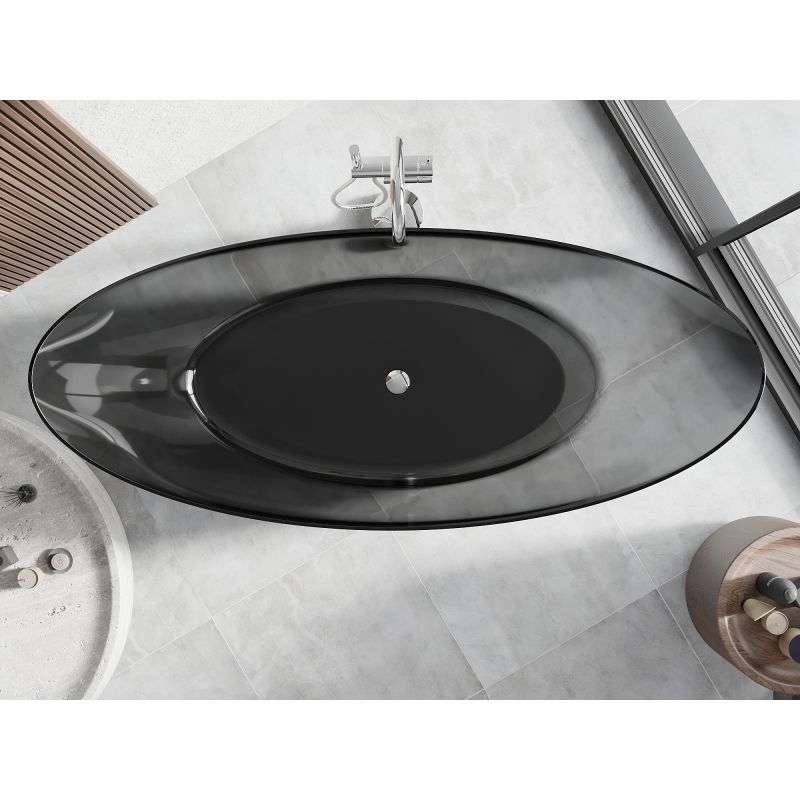 Mexen Vea černá volně stojící vana transparentní 180 x 80 cm, zátka chrom - 58091808013