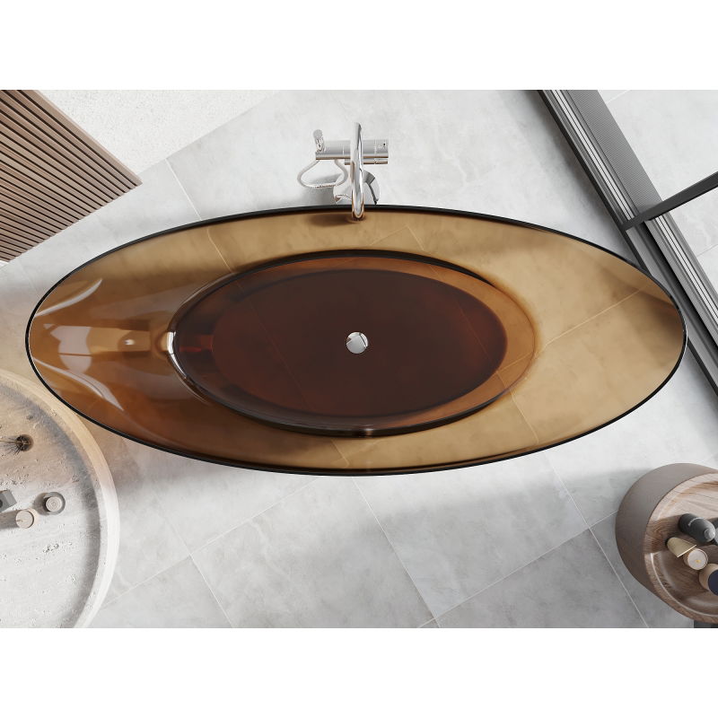 Mexen Vea earth volně stojící vana transparentní 180 x 80 cm, chromová zátka - 58091808005