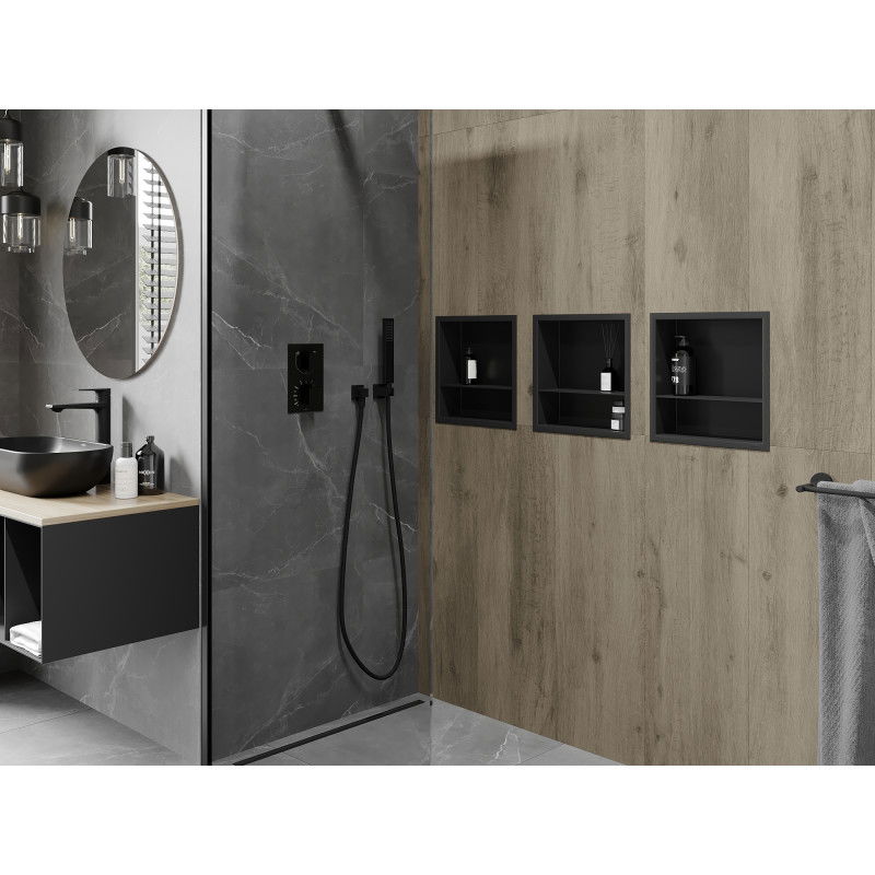 Mexen X-Wall-R nástěnná police s límcem a poličkou 30 x 30 cm, černá - 1970303010S