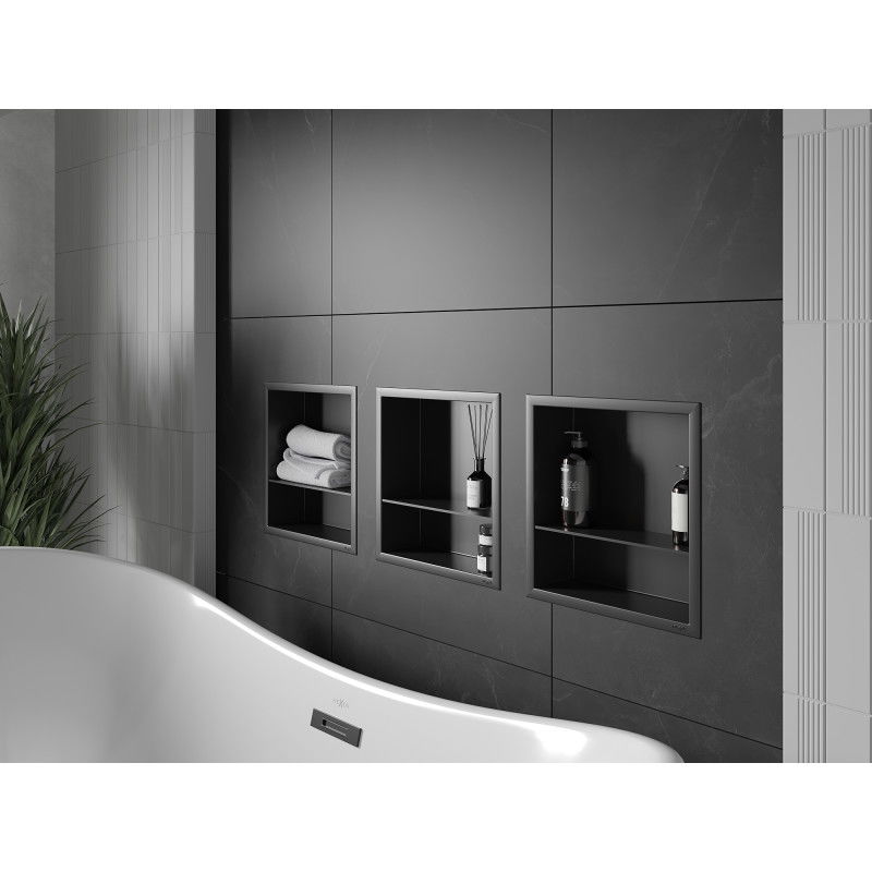 Mexen X-Wall-R nástěnná police s límcem a poličkou 30 x 30 cm, černá - 1970303010S