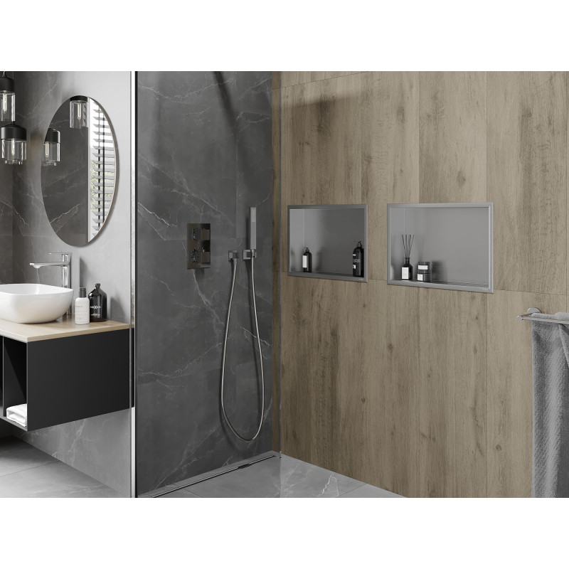 Mexen X-Wall-R výklenková polička s límcem 45 x 30 cm, inox - 1910453010