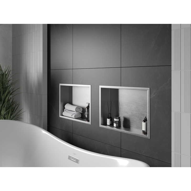Mexen X-Wall-R výklenková polička s límcem 45 x 30 cm, inox - 1910453010