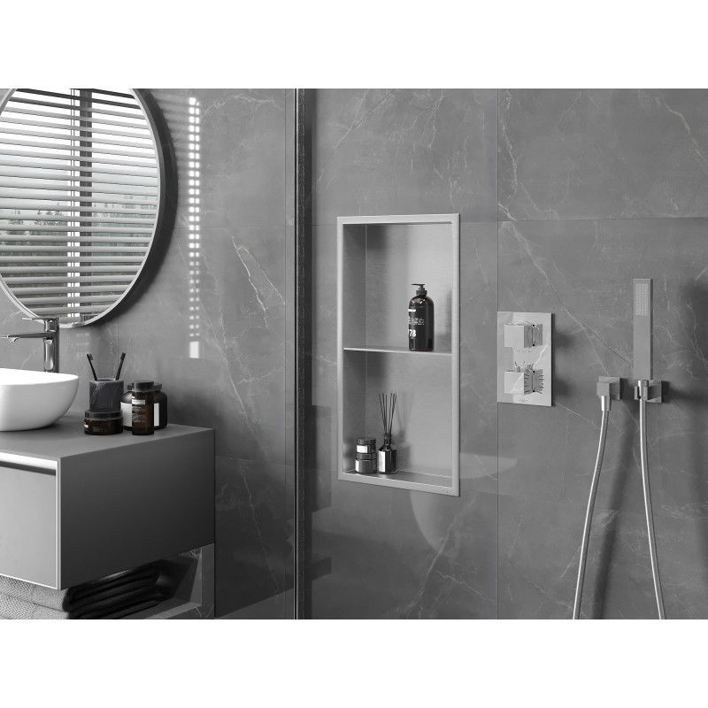 Mexen X-Wall-R vestavěná police s límcem a policí 60 x 30 cm, inox - 1910603010S