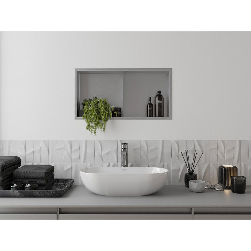 Mexen X-Wall-R vestavěná police s límcem a policí 60 x 30 cm, inox - 1910603010S