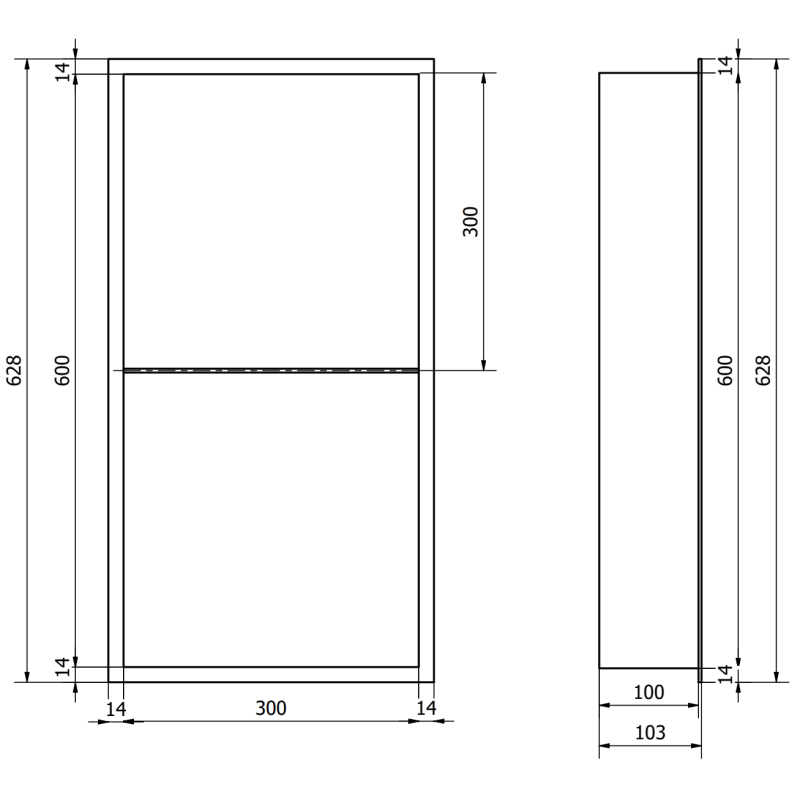 Mexen X-Wall-R vestavná police s límcem a policí 60 x 30 cm, kartáčovaná zlatá - 1950603010S