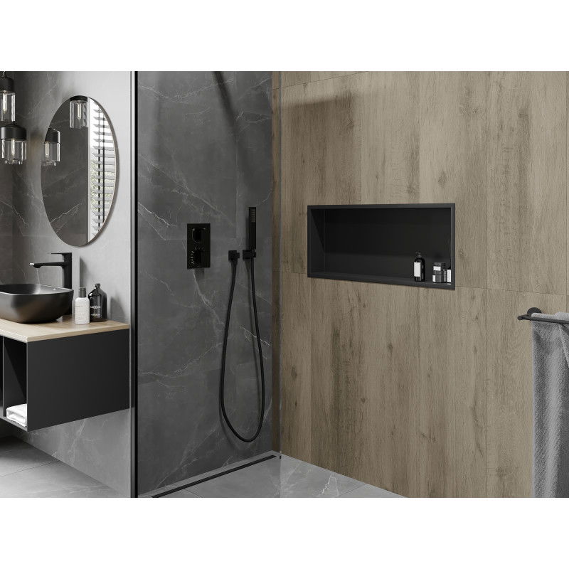 Mexen X-Wall-R nástěnná police s límcem 75 x 30 cm, černá - 1970753010