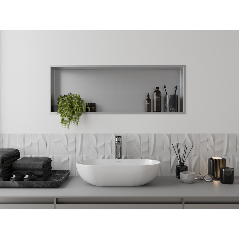 Mexen X-Wall-R výklenková polička s límcem 90 x 30 cm, inox - 1910903010