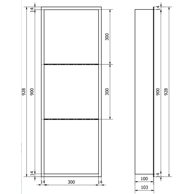 Mexen X-Wall-R zapuštěná police s límcem a policí 90 x 30 cm, bílá - 1920903010S