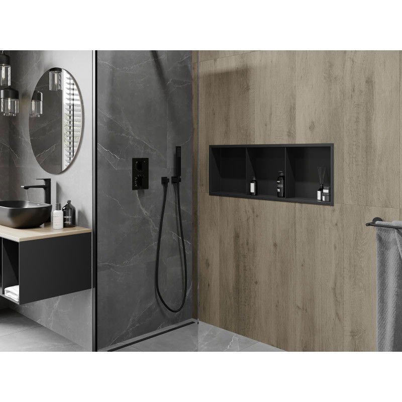 Mexen X-Wall-R výklenková police s límcem a poličkou 90 x 30 cm, černá - 1970903010S