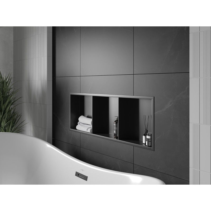 Mexen X-Wall-R výklenková police s límcem a poličkou 90 x 30 cm, černá - 1970903010S