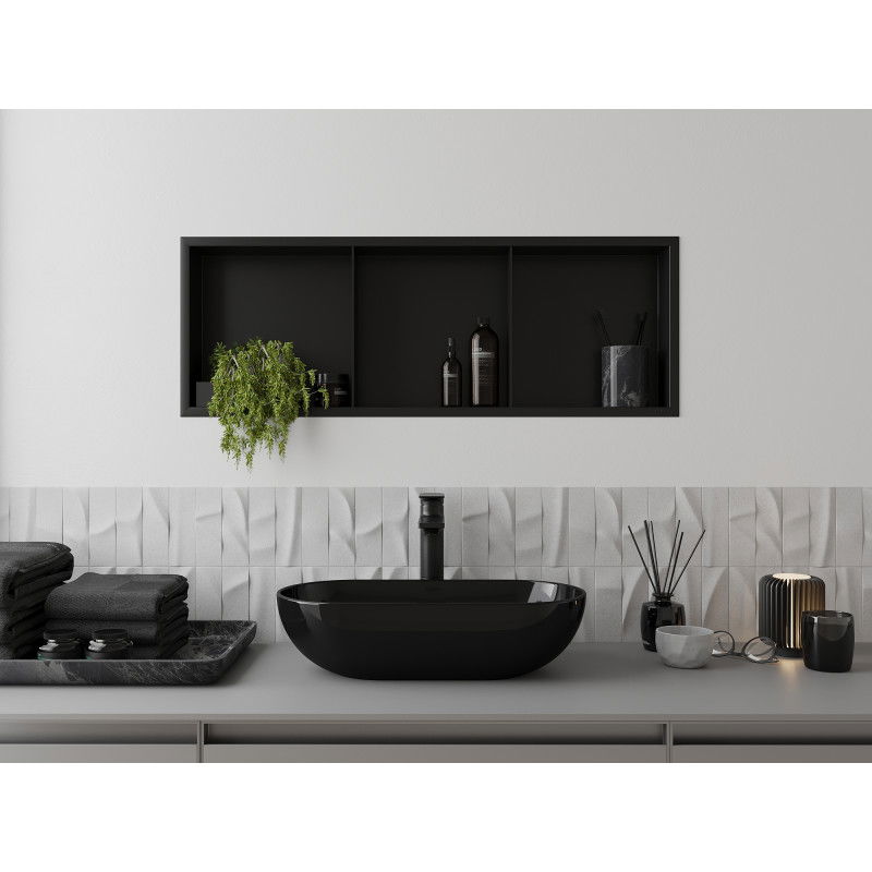 Mexen X-Wall-R výklenková police s límcem a poličkou 90 x 30 cm, černá - 1970903010S