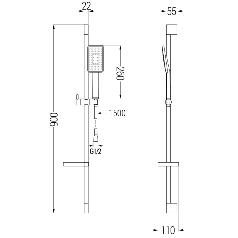 Mexen DS54 posuvný sprchový set, černý - 785544583-71