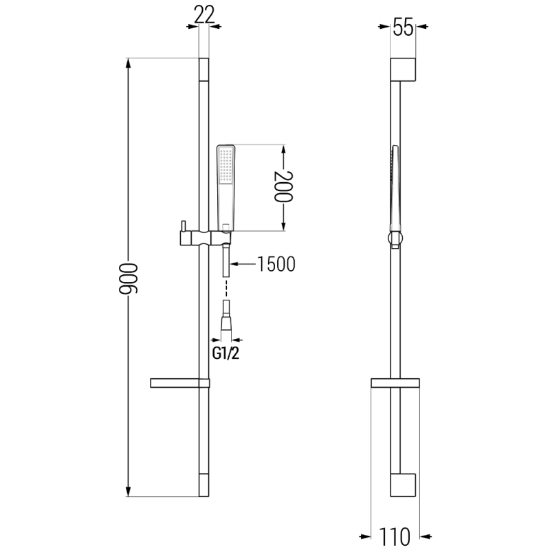 Mexen DS72 posuvná sprchová souprava, černá - 785724583-70