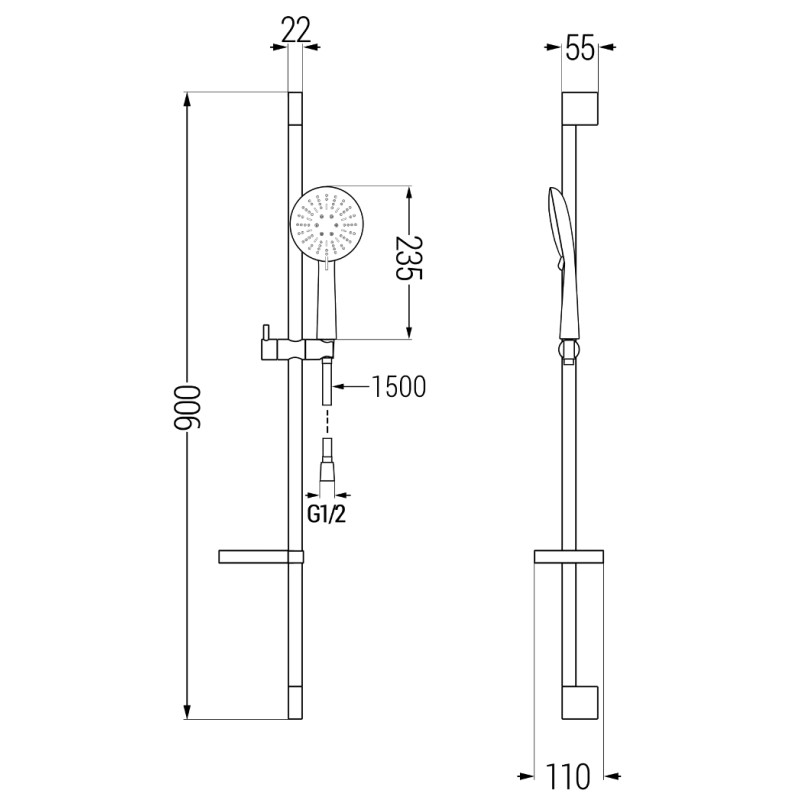 Mexen DS67 posuvný sprchový set, černý - 785674583-70