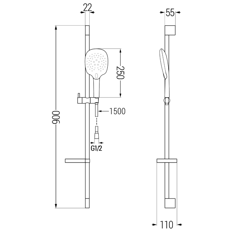 Mexen DS22 posuvná sprchová sada, černá - 785224583-70