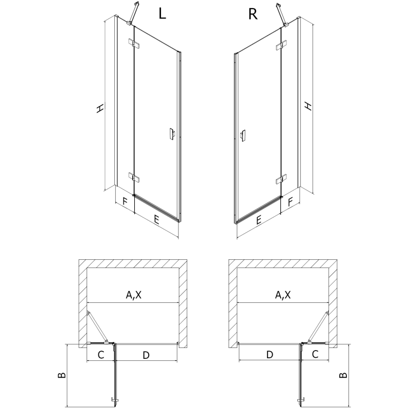 Mexen Mist-H sprchové dveře otočné levé 90 cm, transparentní, černé - 8A5-090-000-70-00-L