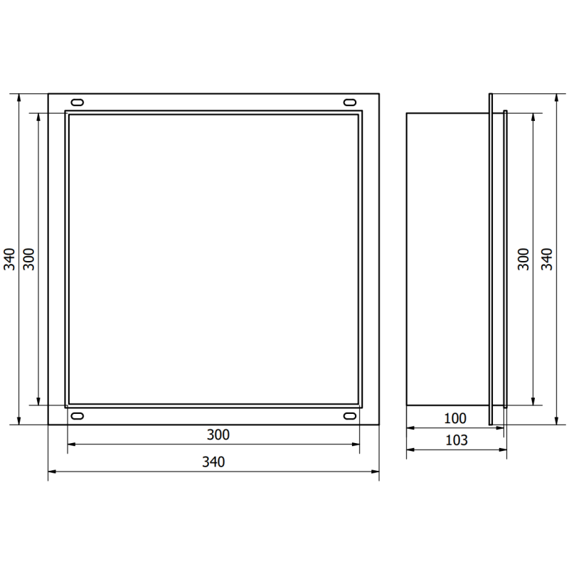 Mexen X-Wall-NR nástěnná police bez límce 30 x 30 cm, inox - 1911303010
