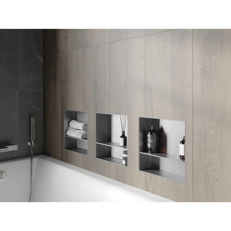 Mexen X-Wall-NR nástěnná police bez lemu s policí 30 x 30 cm, inox - 1911303010S
