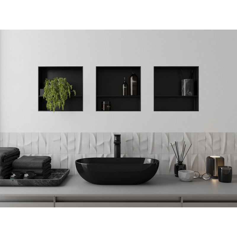 Mexen X-Wall-NR zapuštěná police bez obruby s policí 30 x 30 cm, černá - 1971303010S